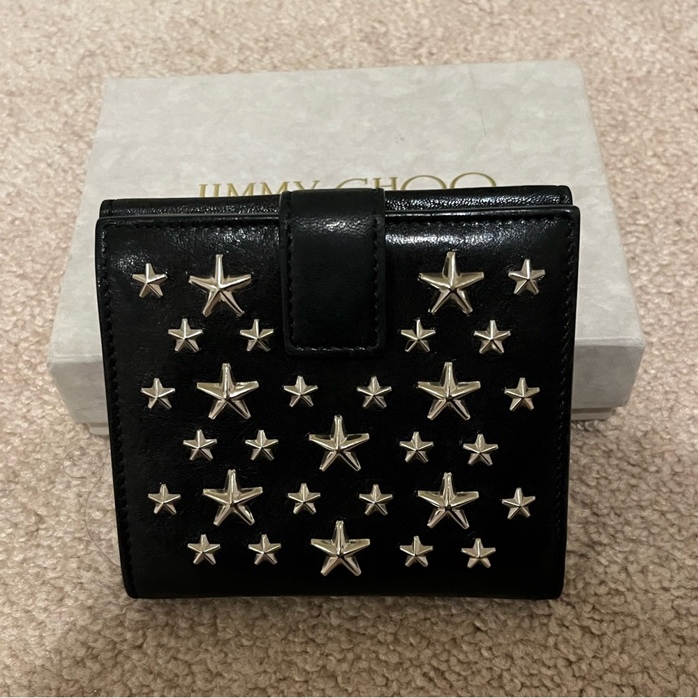 Jimmy Choo Black and Silver Star-Embellished Leather Wallet